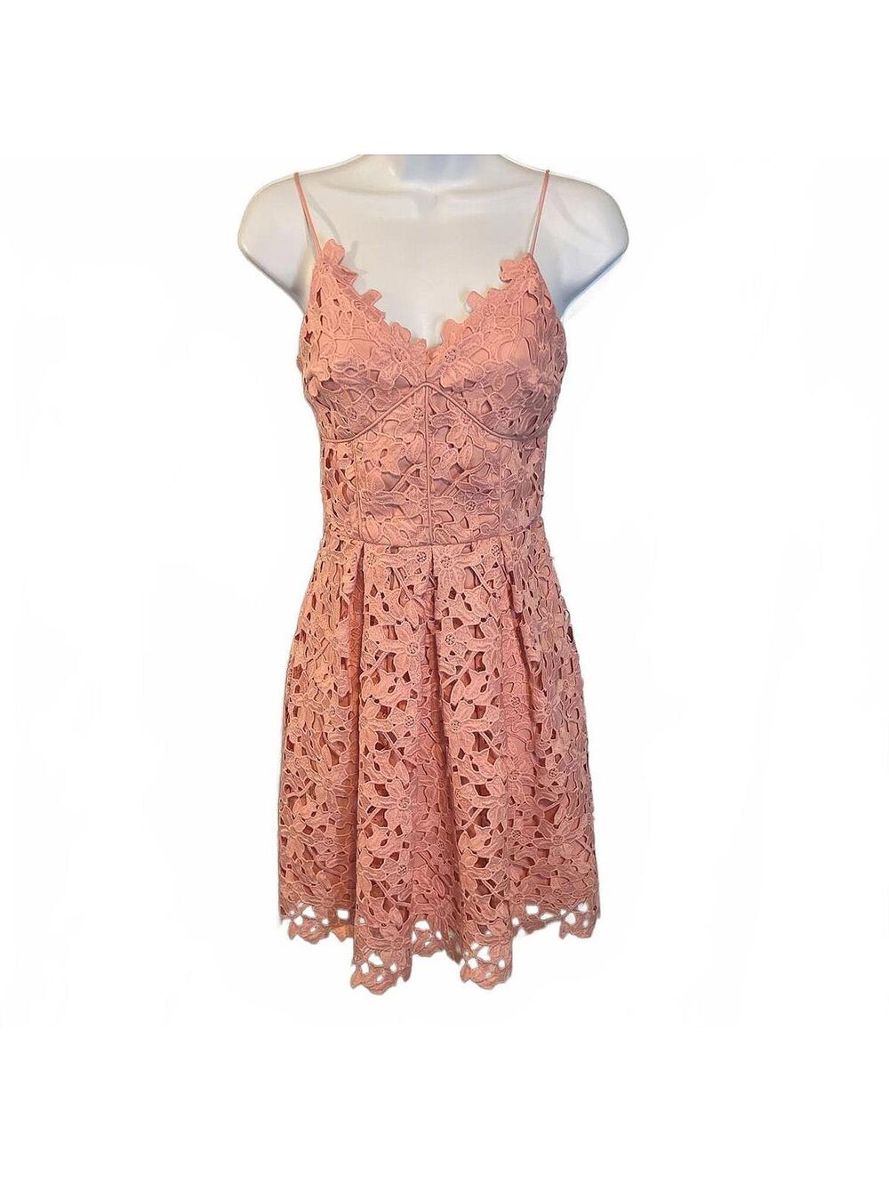 Adelyn Rae Pink Crochet Lace Fit & Flare Mini Dress XS Coquette Romantic Party